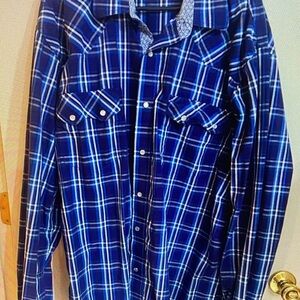 Men's Blue Plaid Casual Button Down Shirt